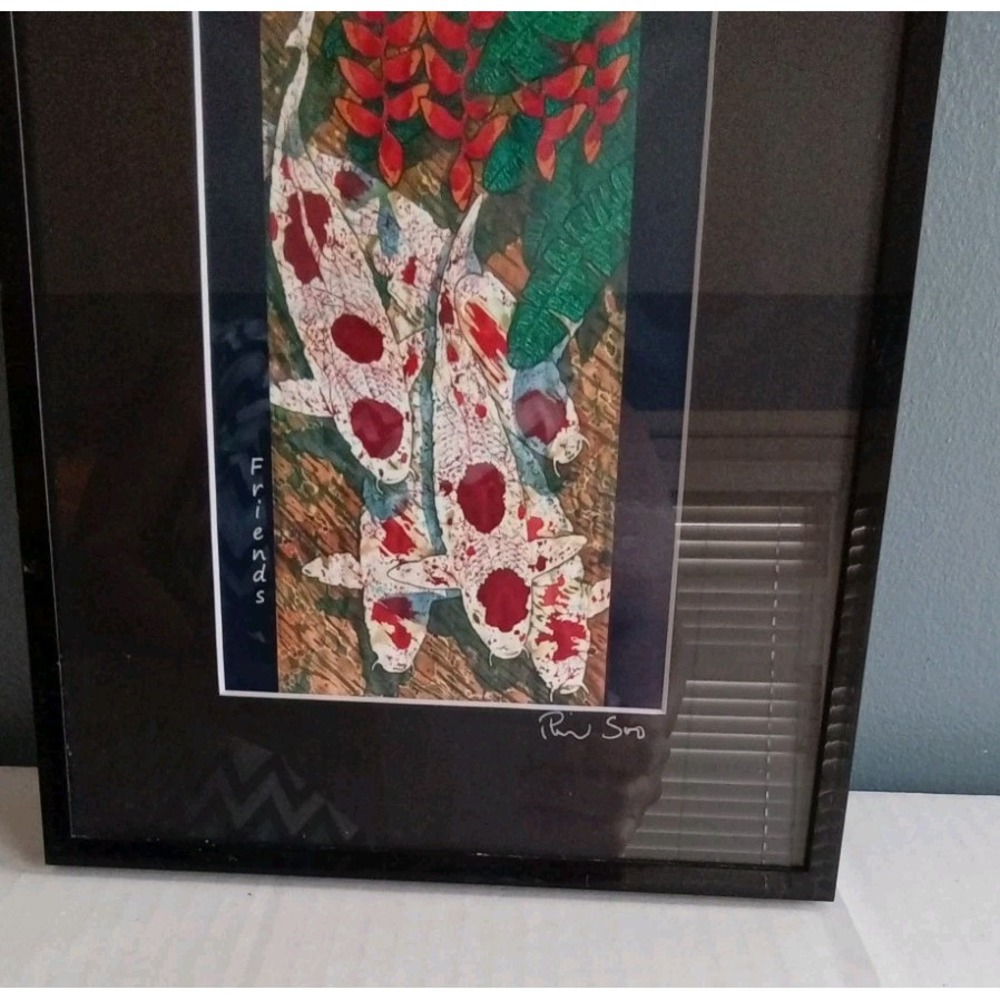 Koi Fish Art Print Framed Asian Wall Decor Signed‎ Friends Artwork